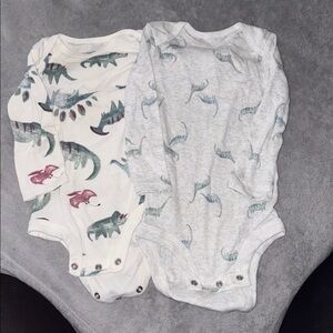 Carter's Dinosaur Print Bodysuits - Cream and Gray